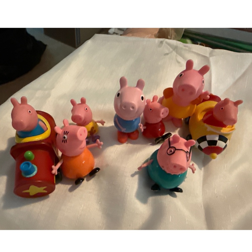 Peppa Pig Toy Figure Lot Daddy Mummy George Figures Train and‎ Car Vehicles